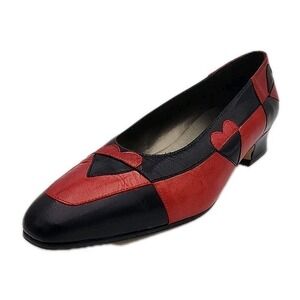 Vintage Margaret J Queen of Hearts Pump Heel Geometric Red Black Hearts Sz 6.5 M